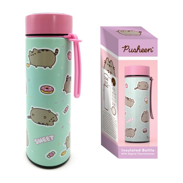 Gourde Isolée en Acier Inoxydable avec Thermomètre Digital - Pusheen le Chat Bonbons 