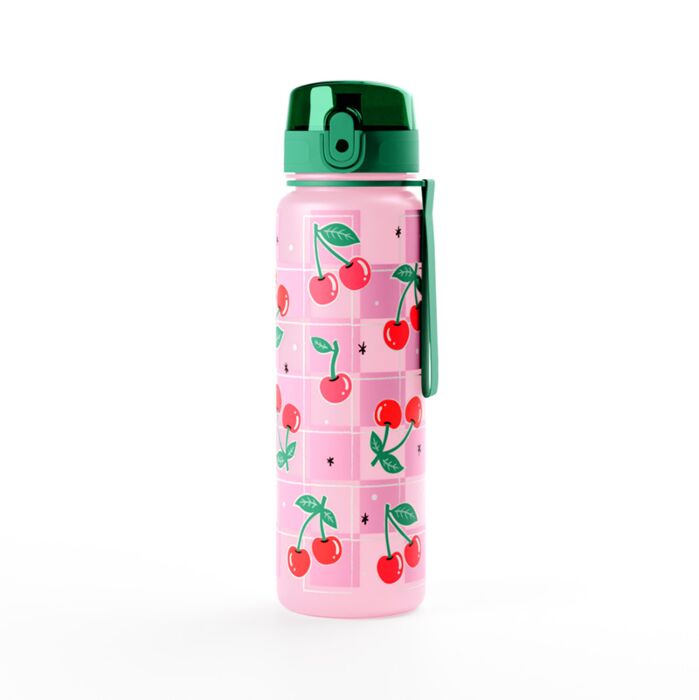 Gourde 600ml en Plastique Renforcé avec Bouton-poussoir - Cerises