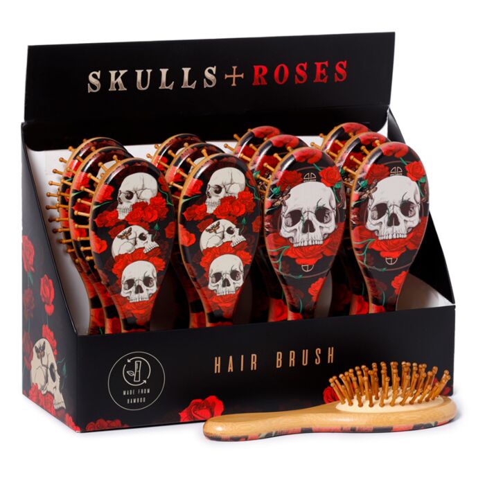 Brosse à Cheveux 100% Bambou Skulls and Roses - Crâne et Roses