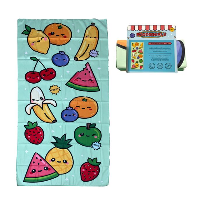 Serviette de Plage en Microfibre - Foodiemals Pastèque & Fruits d'Eté