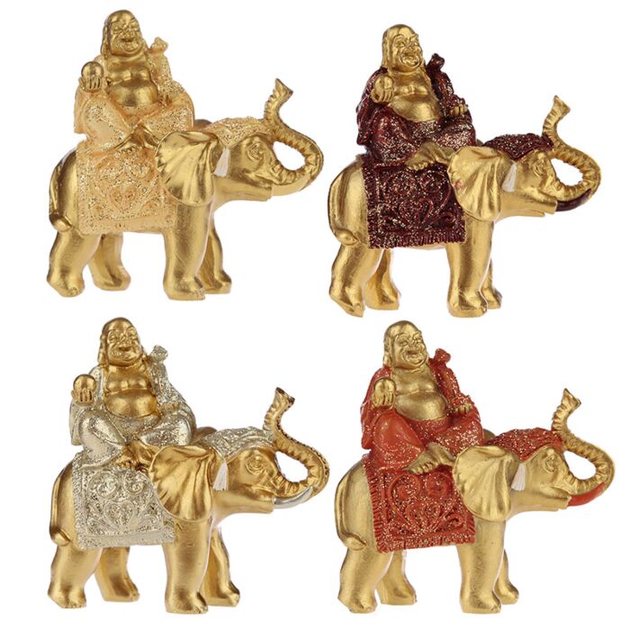 Elément de Décoration - Bouddha Porte Chance sur Eléphant Pailleté