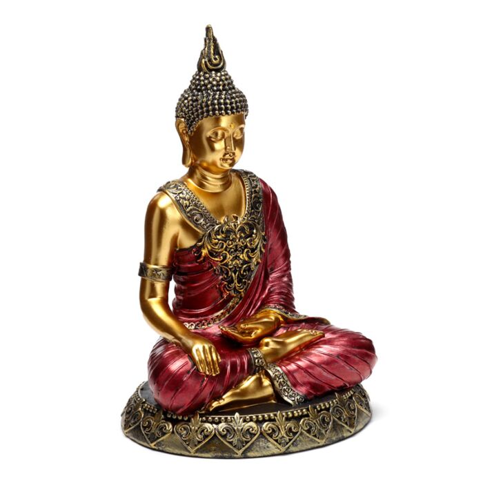 Figurine Boudha Thaïlandais Rouge & Doré - Contemplation