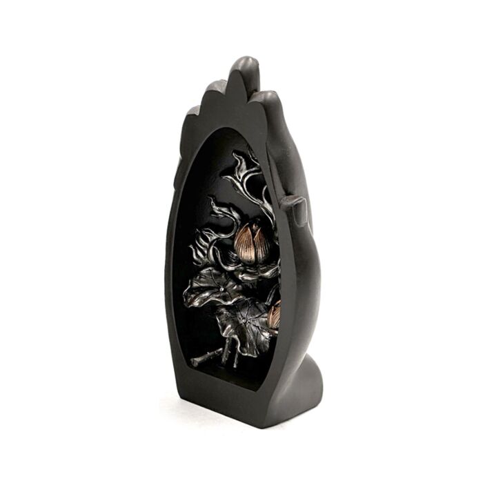 Lotus sculpté à la main Argent & Noir 