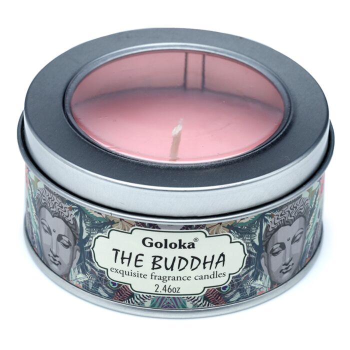 Bougie à la Cire de Soja dans Boîte en Etain Goloka - Le Bouddha