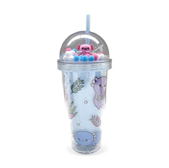 Verre PVC Double Paroi 500ml avec Paille & Couvercle - Adoramals Maddie  l'Axolotl 
