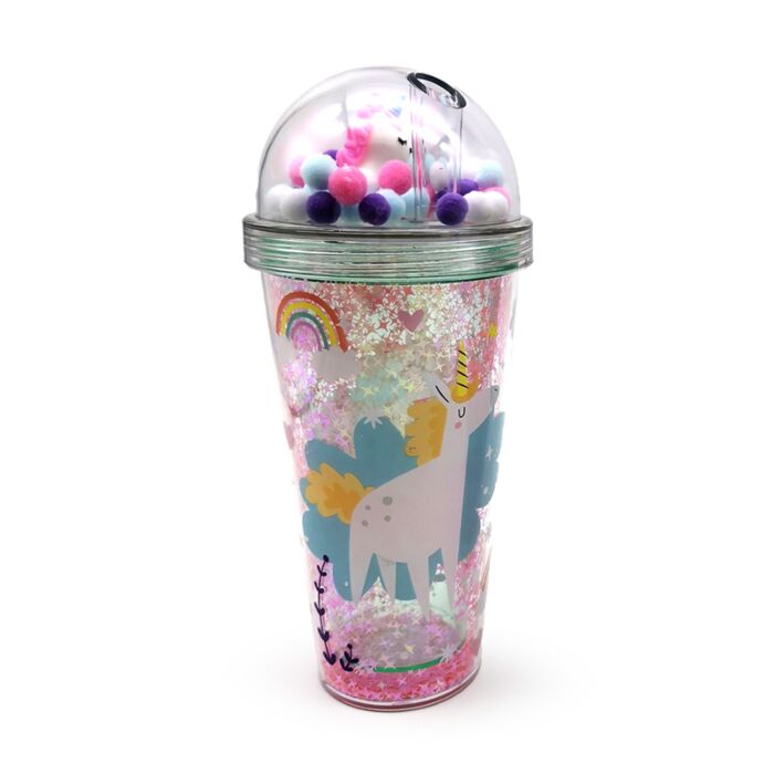 Gobelet Double-Paroi incassable avec paille et charmes - Unicorn Magic Licorne