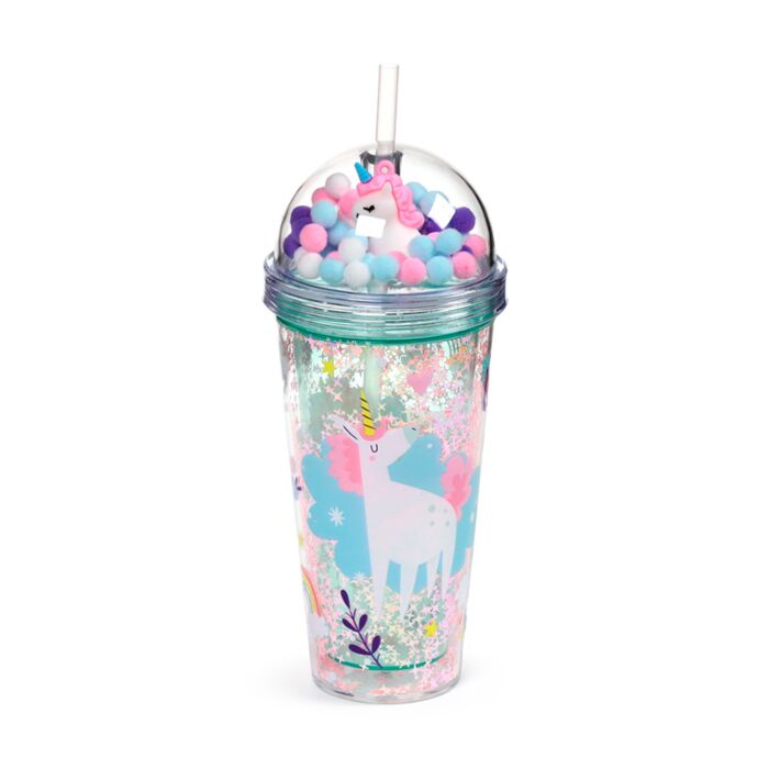 Gobelet Double-Paroi incassable avec paille et charmes - Unicorn Magic Licorne