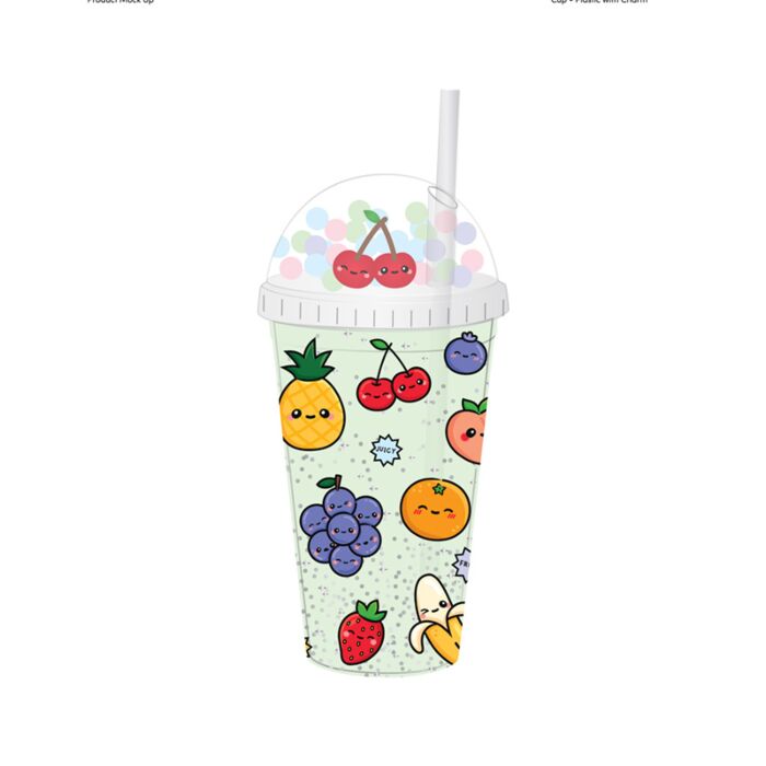 Gobelet Double-Paroi incassable avec paille et charmes - Foodiemals Fruits