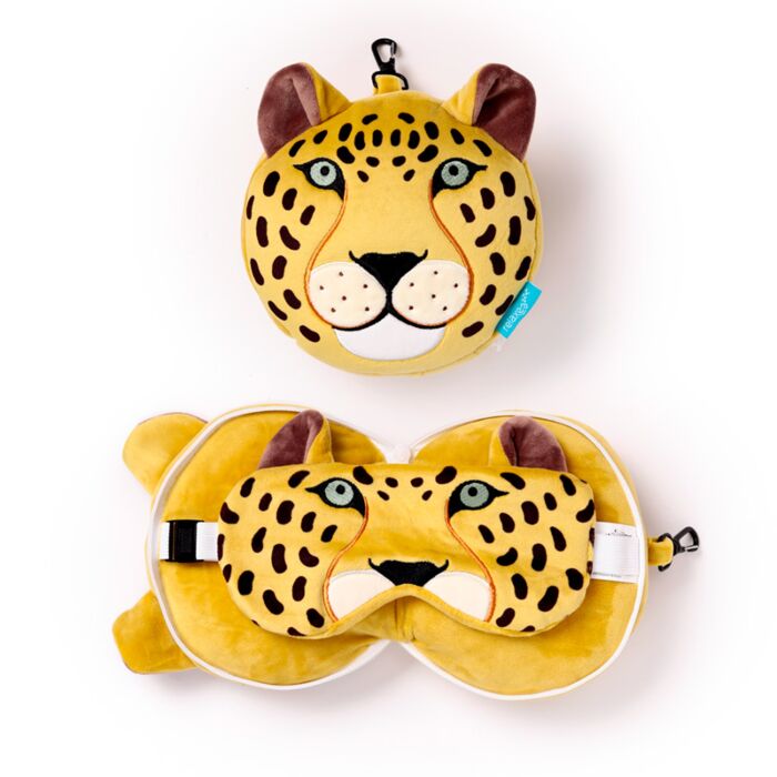 Coussin de Voyage Relaxeazzz Peluché 2-en-1 avec Masque Yeux - Léopard