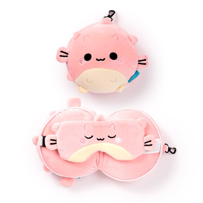 Relaxeazzz Adoramals Puff le Poisson Globe Coussin de voyage 2 en 1