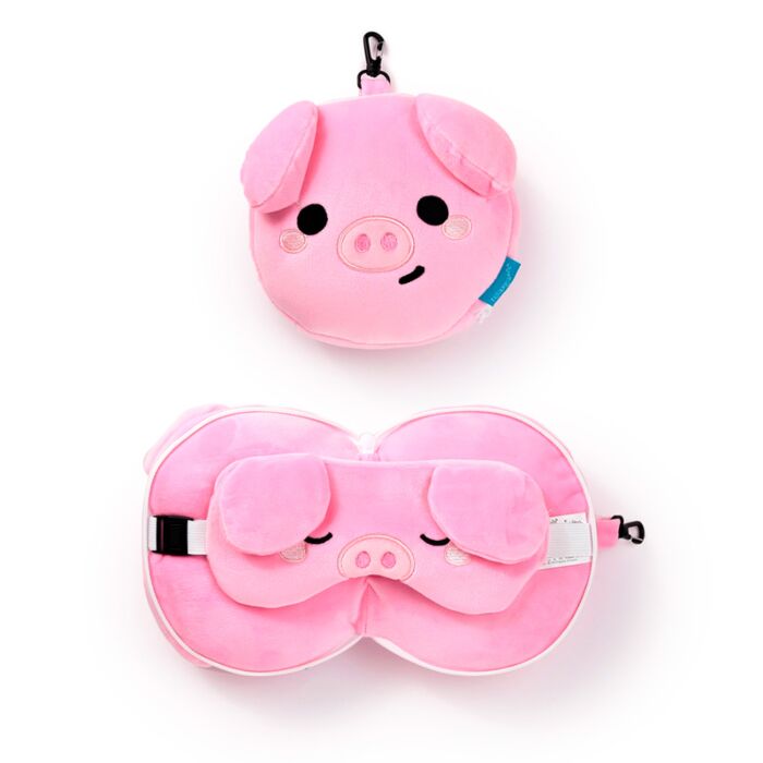 Relaxeazzz Adoramals Oliver le Cochon Coussin de voyage 2 en 1