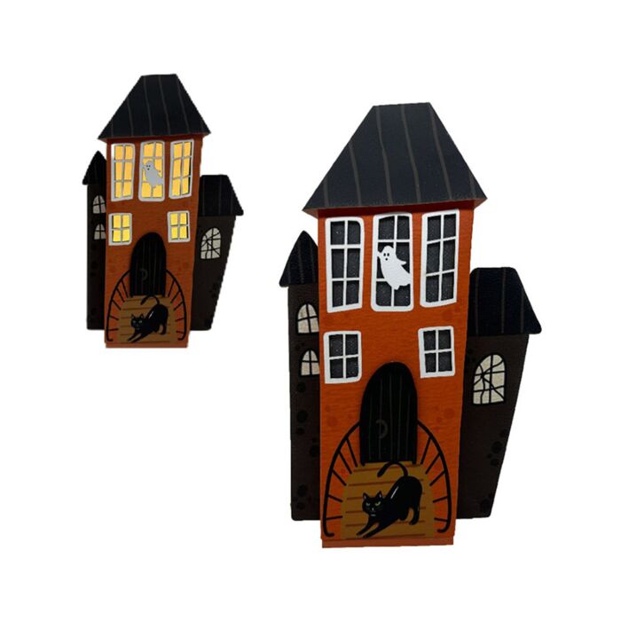Maison d'Halloween à LED - Chat Noir & Fantôme 