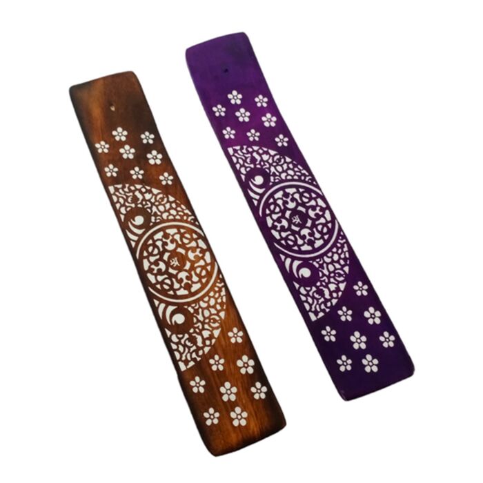 Porte Encens Attrape-cendres en Bois de manguier - Motif floral