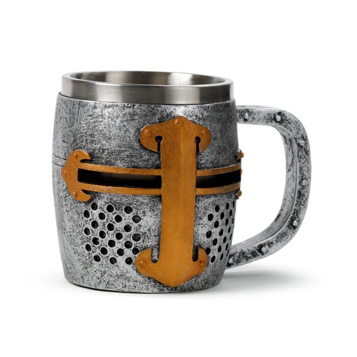 Chope de Décoration - Chevalier Médiéval Argenté avec Casque Doré