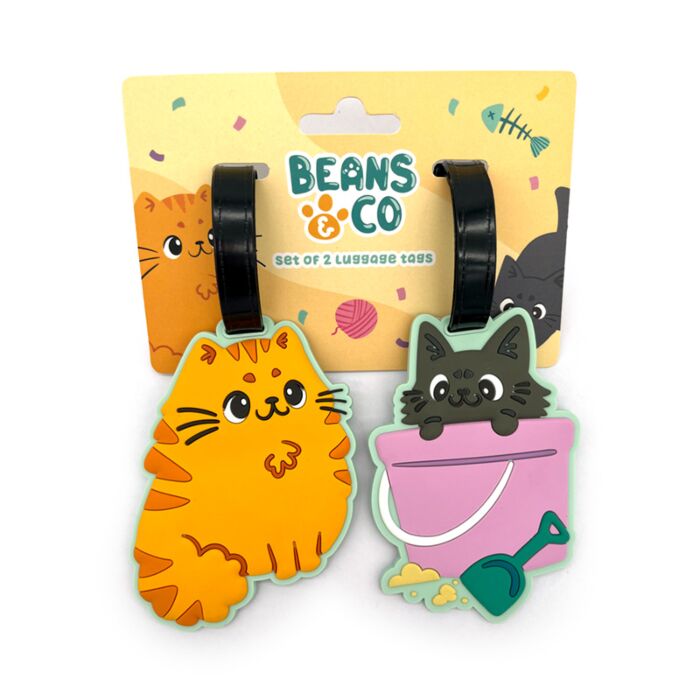 Lot de 2 Etiquettes de Bagage en PVC - Beans & Co Chats 