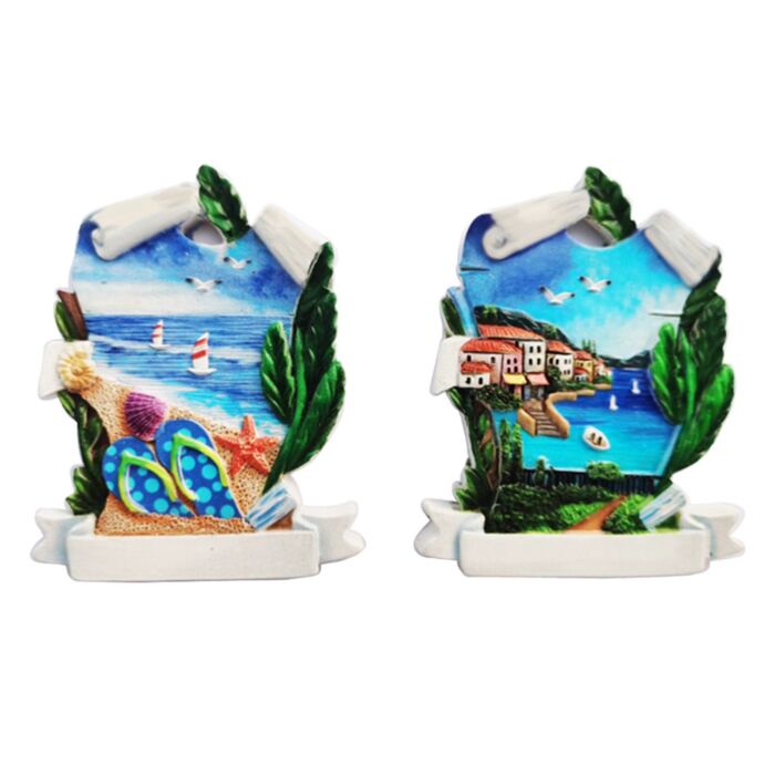 Aimant Souvenir 3D Bord de Mer - Panorama Parchemin