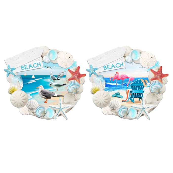 Aimant Souvenir 3D Bord de Mer - Cadre Coquillages Bleus