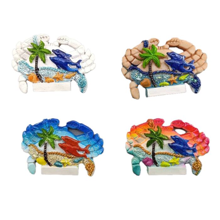 Aimant Souvenir 3D - Bord de Mer Crabes avec dauphins et coquillages