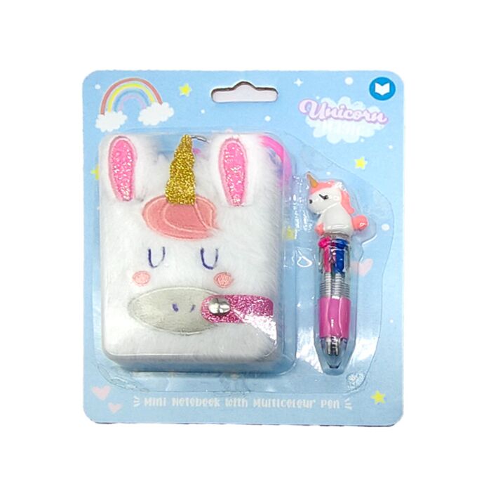 Mini Bloc-notes Peluché avec Stylo multi couleurs ( 4 couleurs ) - Unicorn Magic Licorne