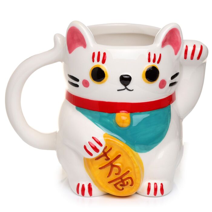 Mug en Forme de Chat Blanc Maneki Neko - Chat Porte-bonheur