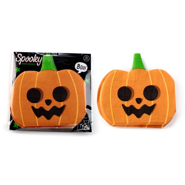 Lot de 12 Serviettes en Papier 3 plis - Halloween Citrouille