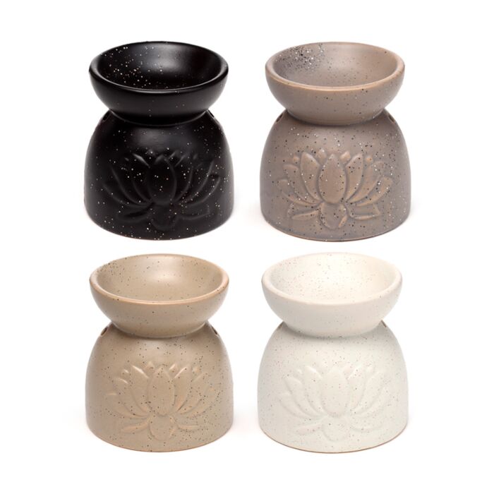 Brûleur à Huile et Fondant de Cire en Céramique - Lotus en reliefs