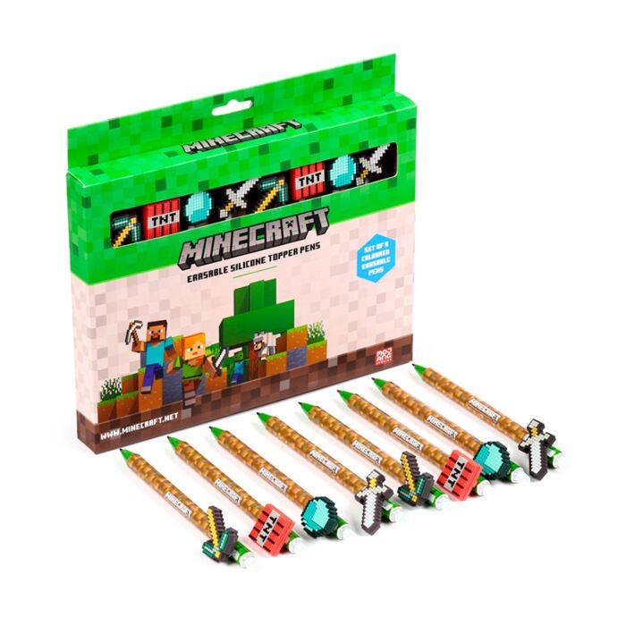 Lot de 8 Stylos Effaçables Embout silicone - Outils Minecraft