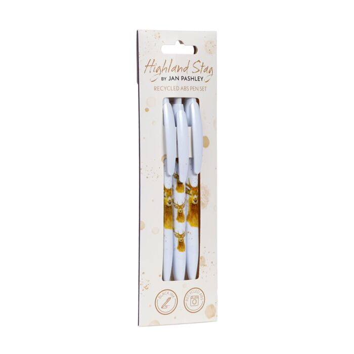Lot de 3 Stylos en plastique recyclé (RABS) Cerf - Jan Pashley Stag