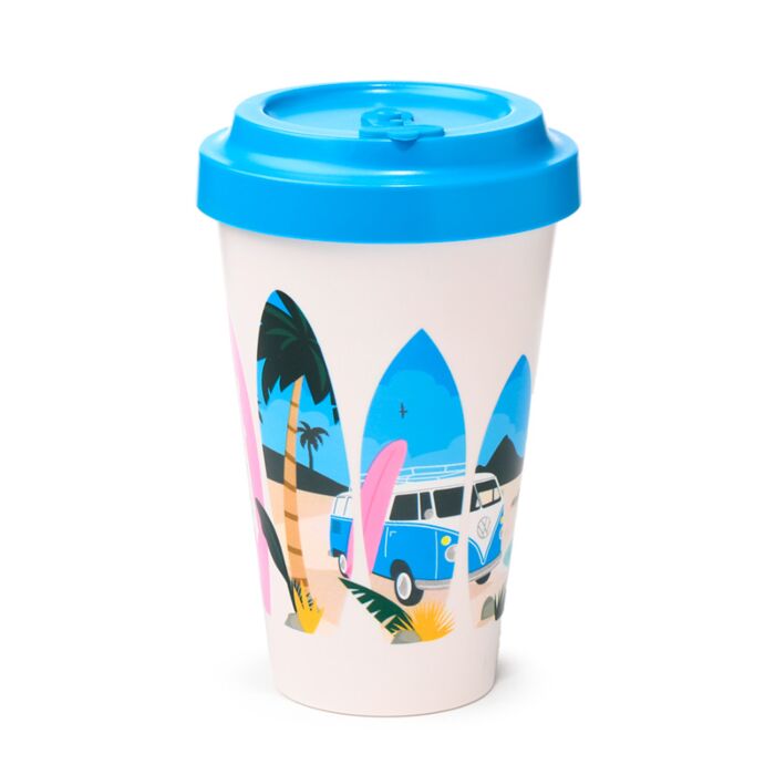 Mug de Voyage 400ml en Plastique Recyclé Rpet Volkswagen - Van Bus Combi VW T1 The Waves are Calling