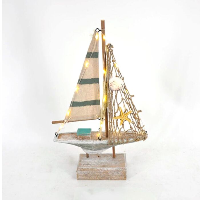 Bateau à voile avec LED et Coquillages - Souvenir Seaside Bord de Mer 