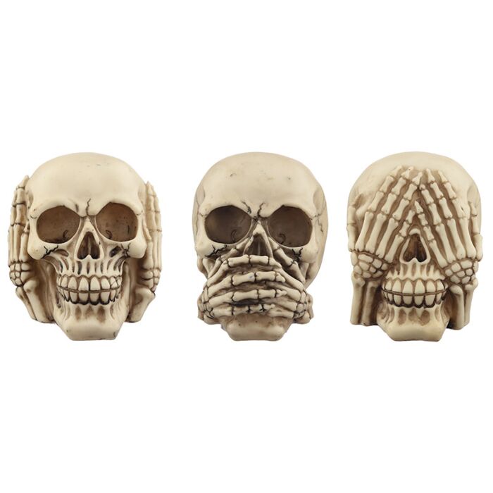 Lot de 3 Crânes de Décoration - Muet Sourd et Aveugle