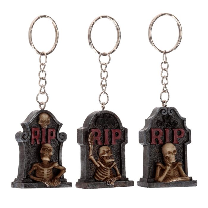 Porte-clé RIP Squelette Pierre tombale