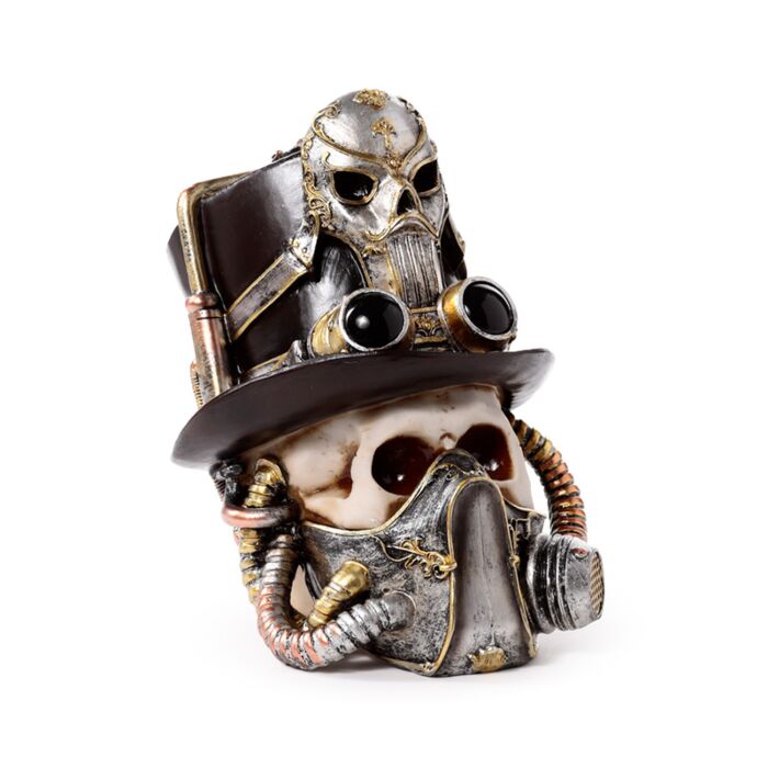 Crâne Steampunk avec Masque à gaz & Haut de forme