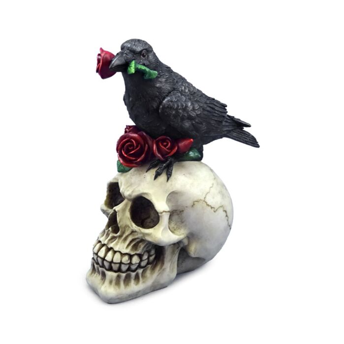 Crâne avec Corbeau et Roses Rouges