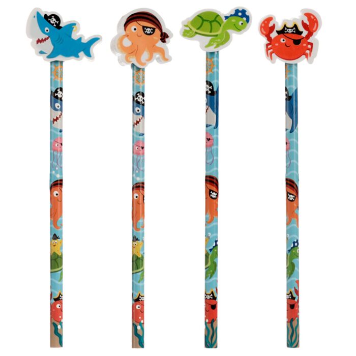 Crayon avec Embout Gomme Ahoy ! - Animaux Marins Amis Pirates