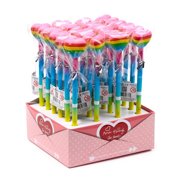 Crayon avec Embout Gomme - Cœur Arc en Ciel