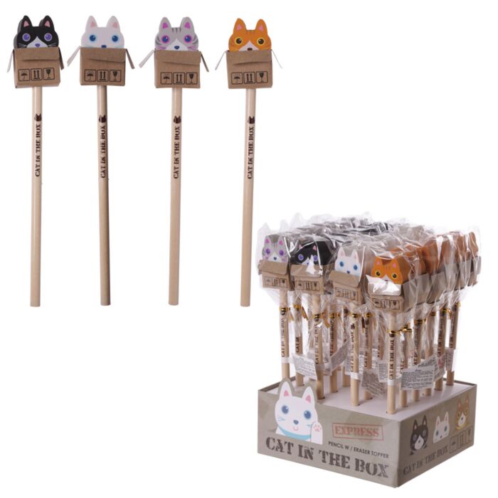 Crayon avec Embout Gomme - Chat dans boîte
