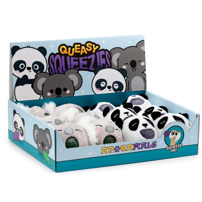 Jouet Peluché à Presser Queasy Squeezies Adoramals – Animaux Sauvages Panda & Koala