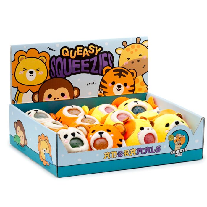 Jouet Peluché à Presser Queasy Squeezies Adoramals – Animaux Sauvages Lion, Girafe, Singe, Tigre