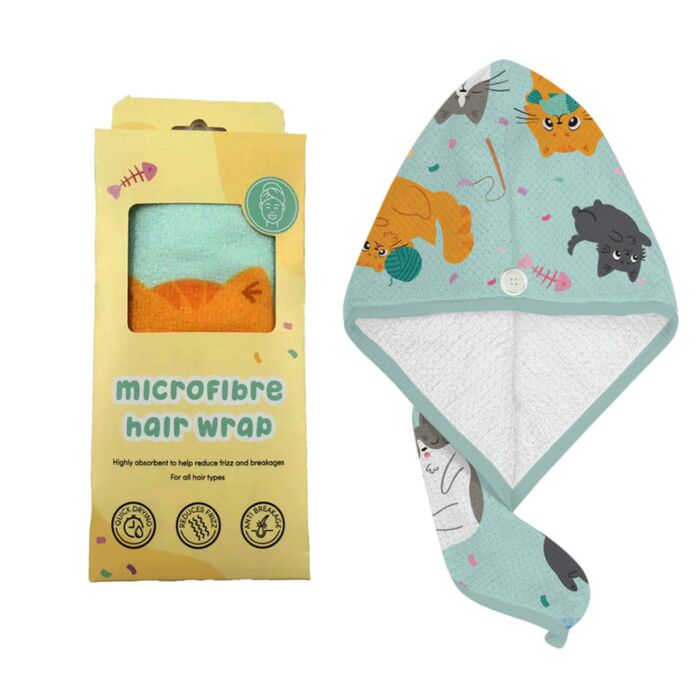 Serviette Enveloppante pour cheveux en microfibre - Beans & Co Chats 