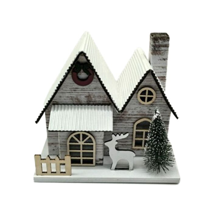 Maison de Noël à LED Double Fronton - Bouleau Argenté 