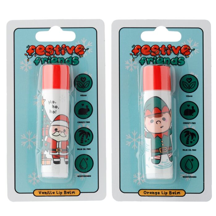 Baume à Lèvres en Stick Festive Friends - Elfe de Noël Parfum Orange & Père-Noël Parfum Vanille