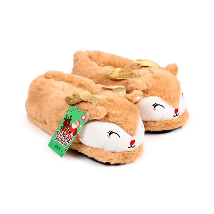 Pantoufles Peluchées Rennes de Noël (Unisexe Taille Unique ) - Jingle Bunch Noël 