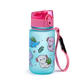 Gourde Enfant 350ml en Plastique Renforcé avec Couvercle à Bouton-poussoir - Adoramals Axolotl