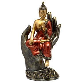 Figurine Bouddha Thailandais Rouge et Doré sur Main