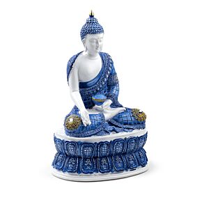Figurine Bouddha Thaïlandais Blanc et Bleu - Lotus