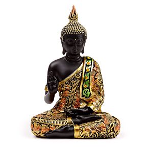 Figurine Bouddha Thaïlandais Noir & Orange - Méditation