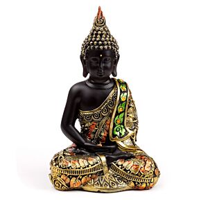 Figurine Bouddha Thaïlandais Noir & Orange & Or - Contemplation