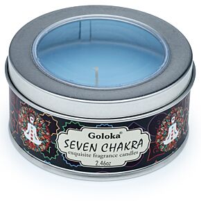 Bougie à la Cire de Soja dans Boîte en Etain Goloka - Sept Chakras