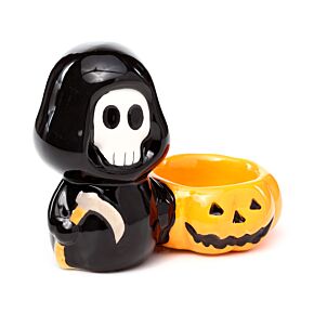 Bougeoir chauffe-plat en céramique - Skull Boy et Citrouille